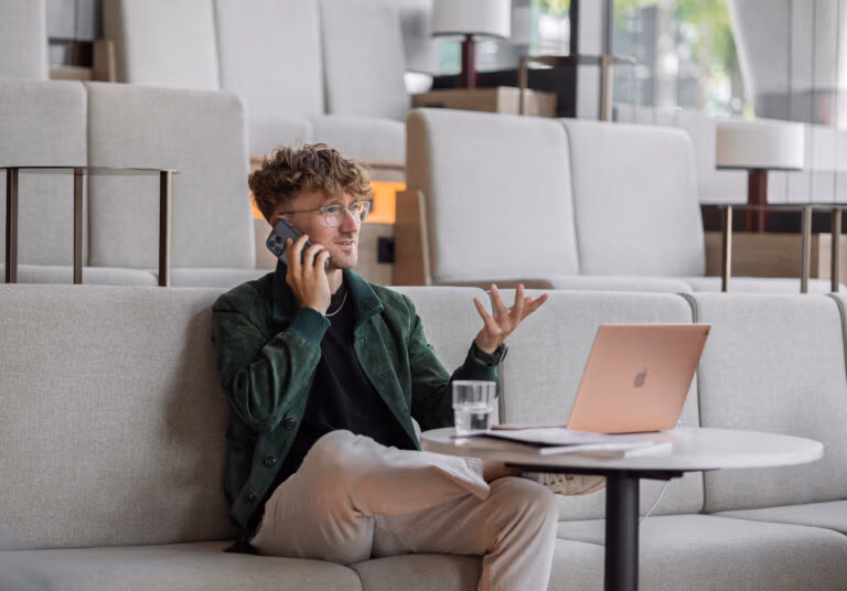 Matthias Dengler, the Professional architectural and hotel photographer from Stuttgart creating high-end imagery consults a client via phone, as a trusted hotel photographer for luxury brands and design projects. The best thing, an architectural and hotel photographer stuttgart and luxury hotel photographer can do.